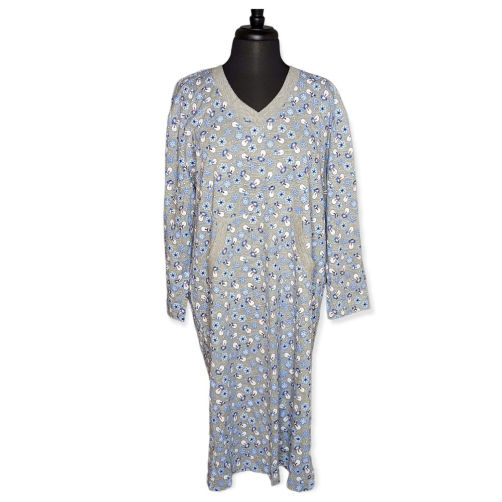 Enchanted Sleepwear Long Sleeve Gray & Blue Snowman Night Gown Size 18/20